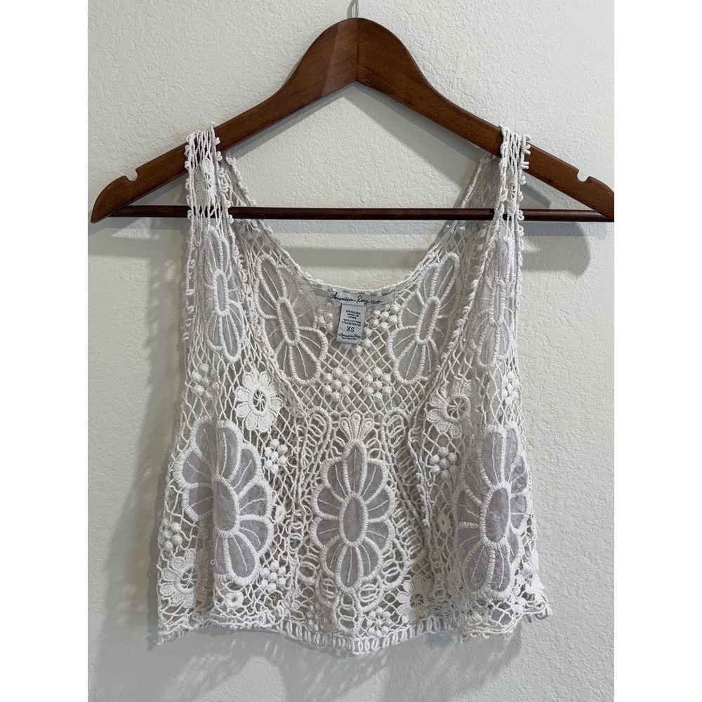 American Rag Cie Crochet Lace Vest Top Boho Festival Open Knit Floral XS